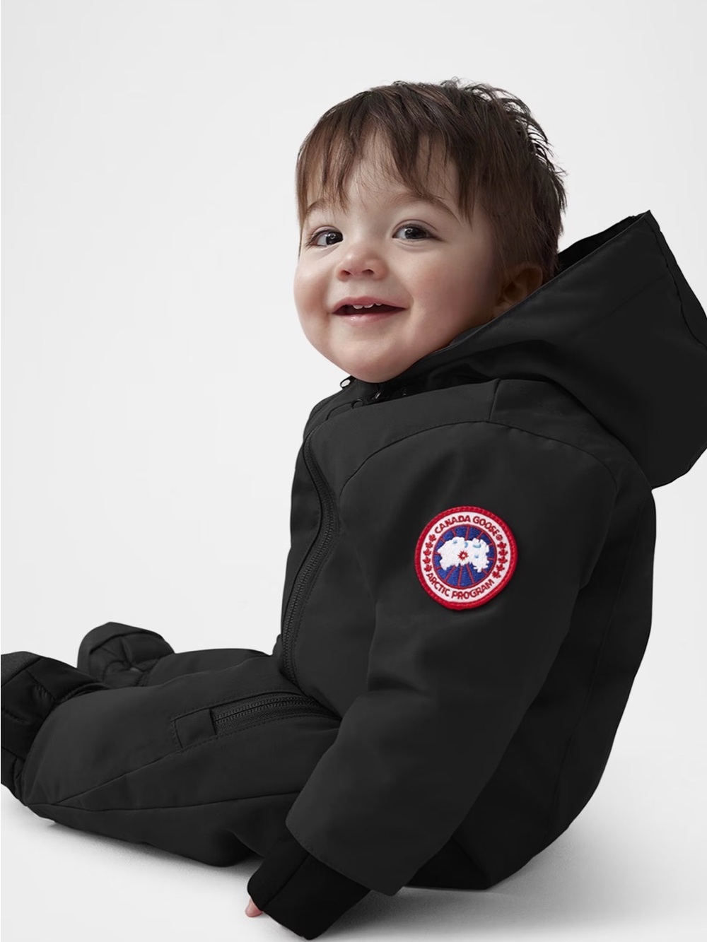 Canada Goose Black Infant Hooded Snowsuit with Signature Patch
